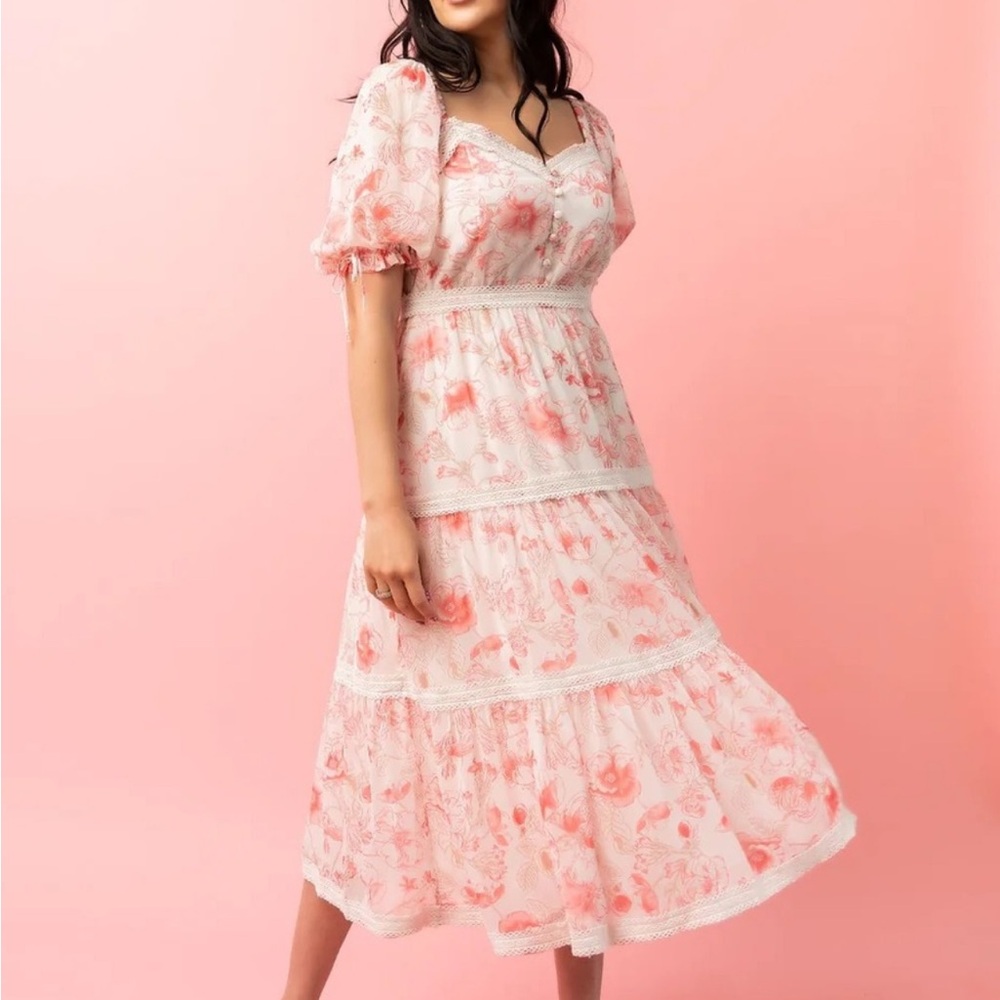 Rachel Parcell Puff Sleeve Tiered Chiffon Midi Dress - Picture 3 of 5